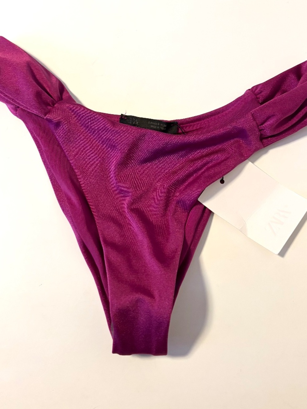 Zara Swim Mid Rise Ruched Side Cheeky Bikini Bottoms Plum Purple Womens Small